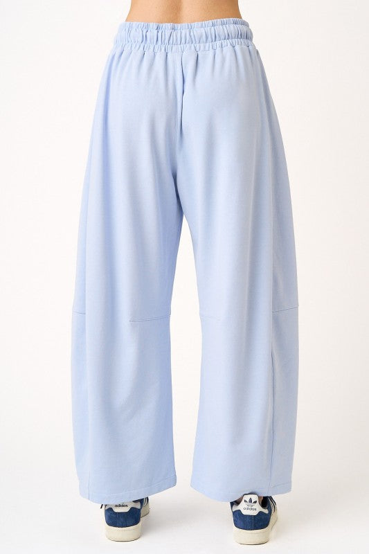 Cotton French Terry Pull-on Barrel Leg Pants