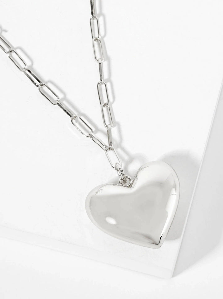 18K-Gold-Dipped 32mm Hollow Puffy Heart Pendant 18-inch Necklace