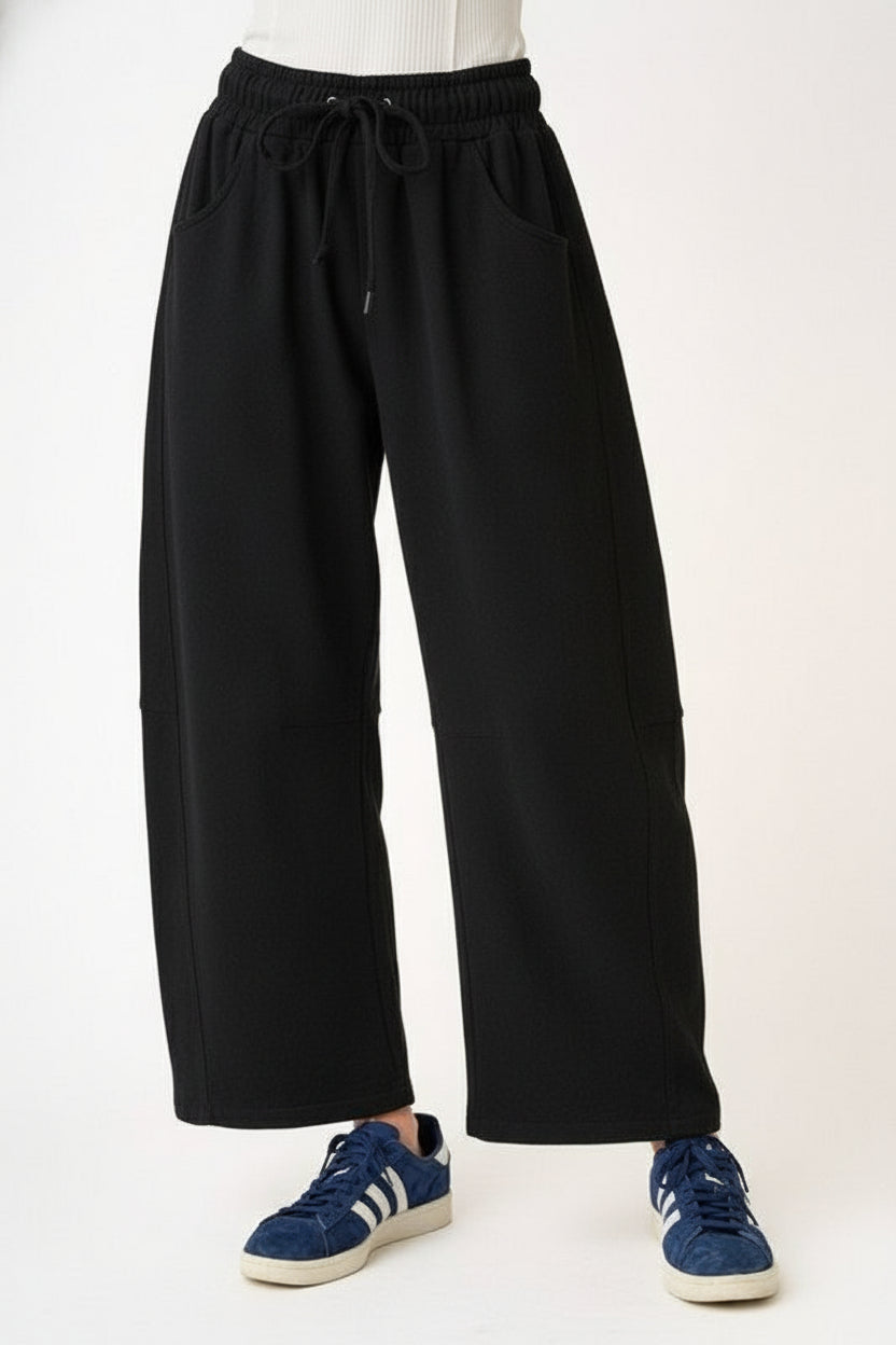 Cotton French Terry Pull-on Barrel Leg Pants