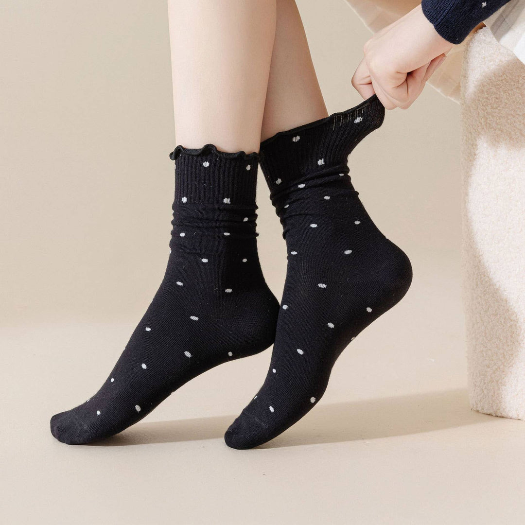 Polka Dot Pattern Ruffle Crew Socks For Womens_CWMS1394