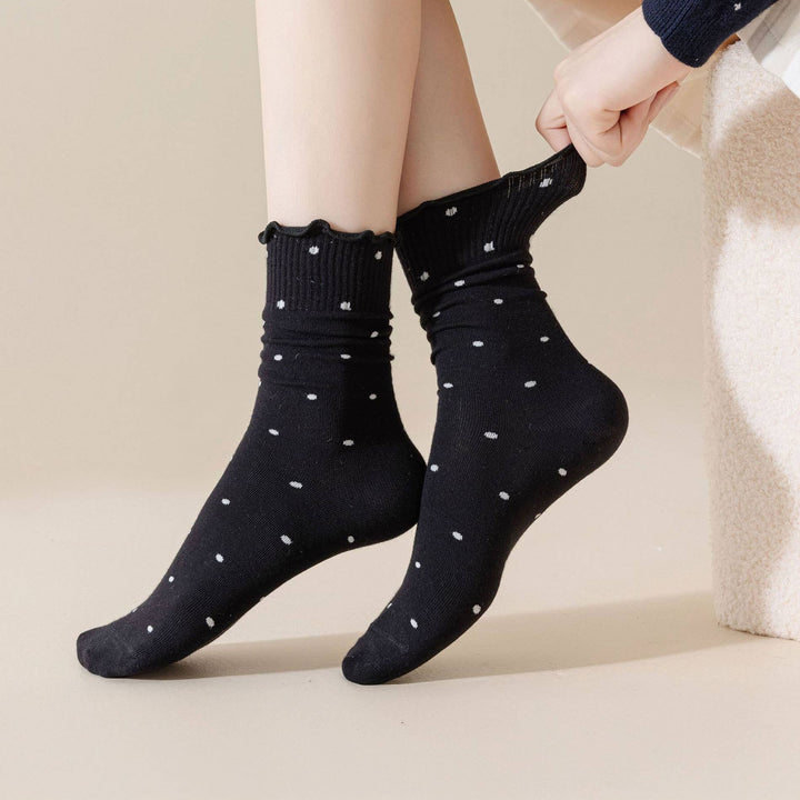 Polka Dot Pattern Ruffle Crew Socks For Womens_CWMS1394