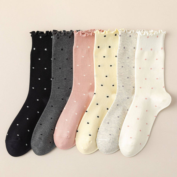 Polka Dot Pattern Ruffle Crew Socks For Womens_CWMS1394