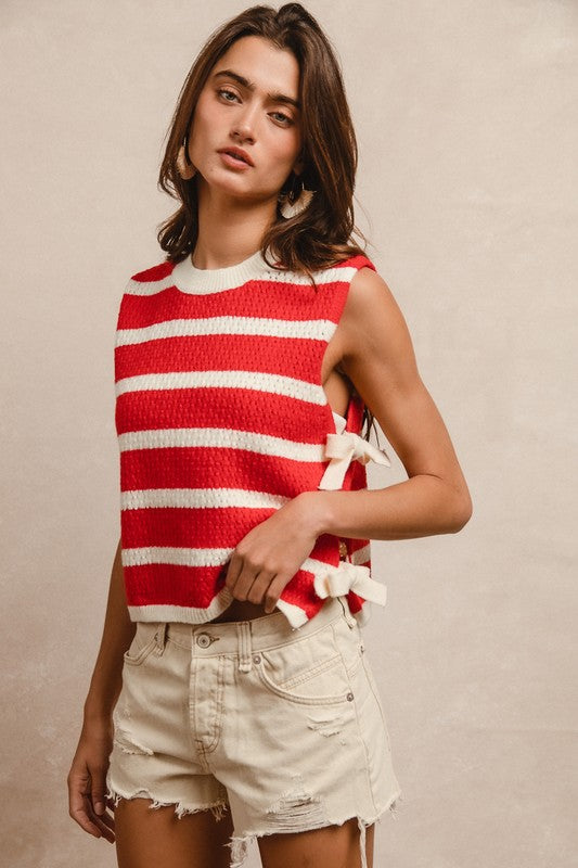 Textured Stripe Side Tied Vest Top