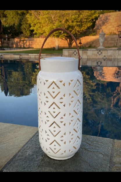 Catalina Geometric Pre-lit Tall Ceramic Lantern 5.9" x 12.6"