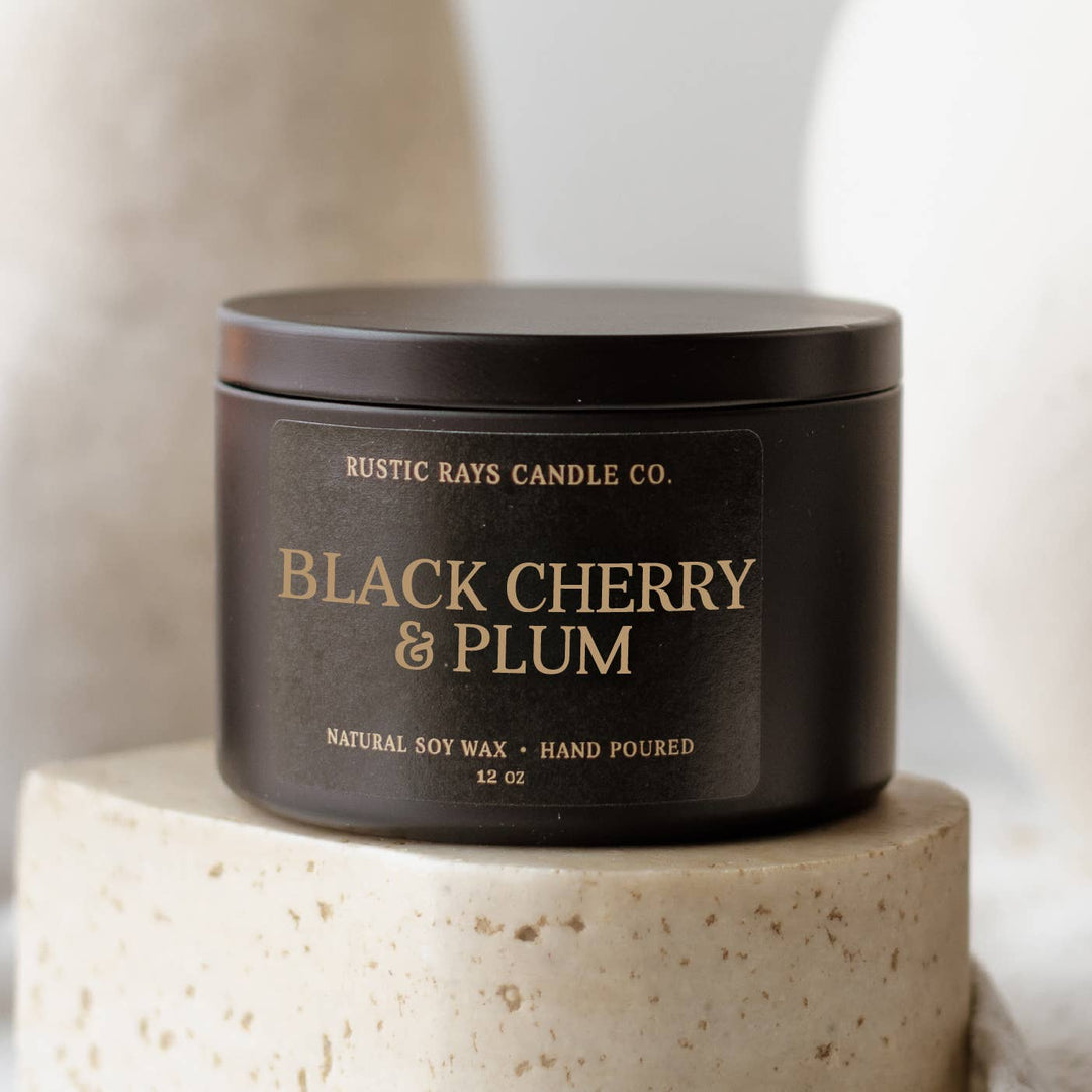 Black Cherry & Plum Soy Candle - 12 oz Double Wick - Black