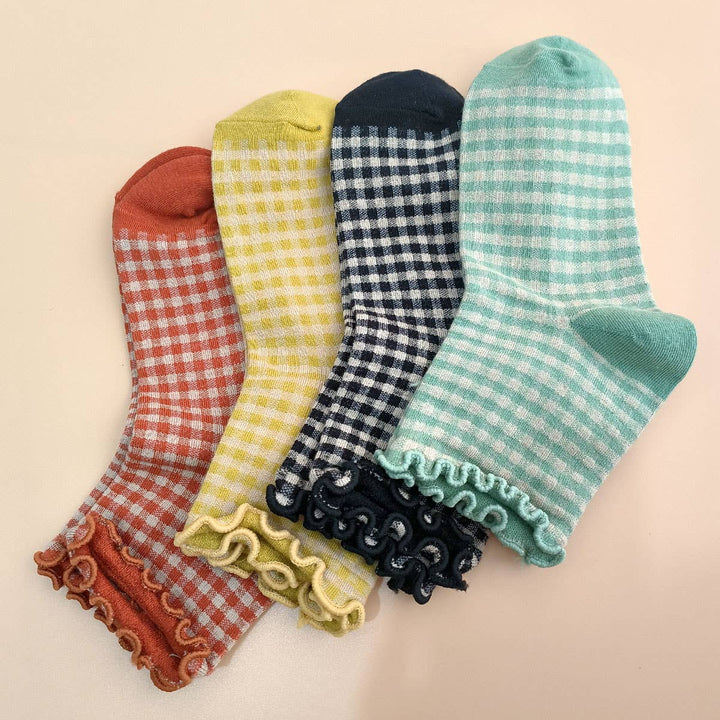 CHECK PLAID PATTERN RUFFLE CREW SOCKS FOR WOMENS_CWMS065