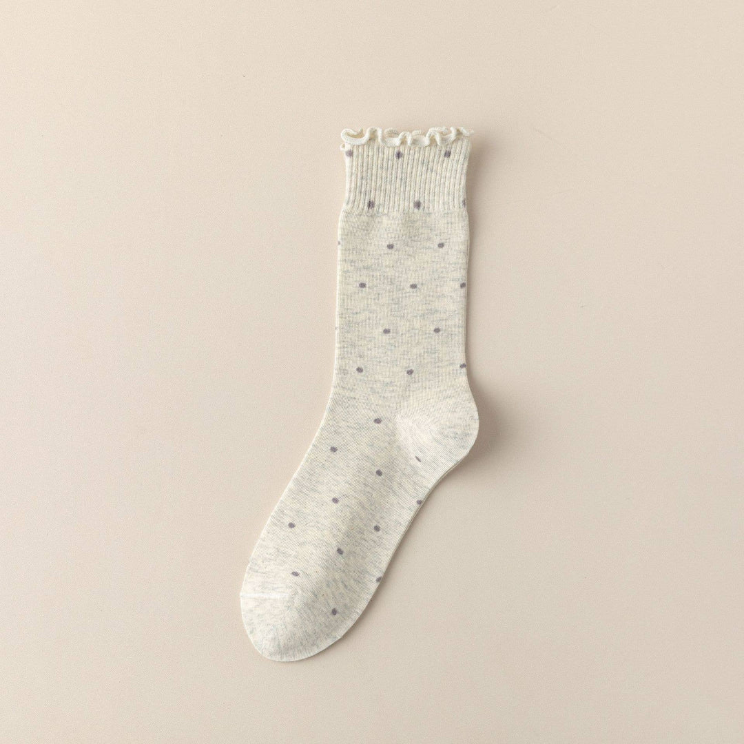 Polka Dot Pattern Ruffle Crew Socks For Womens_CWMS1394