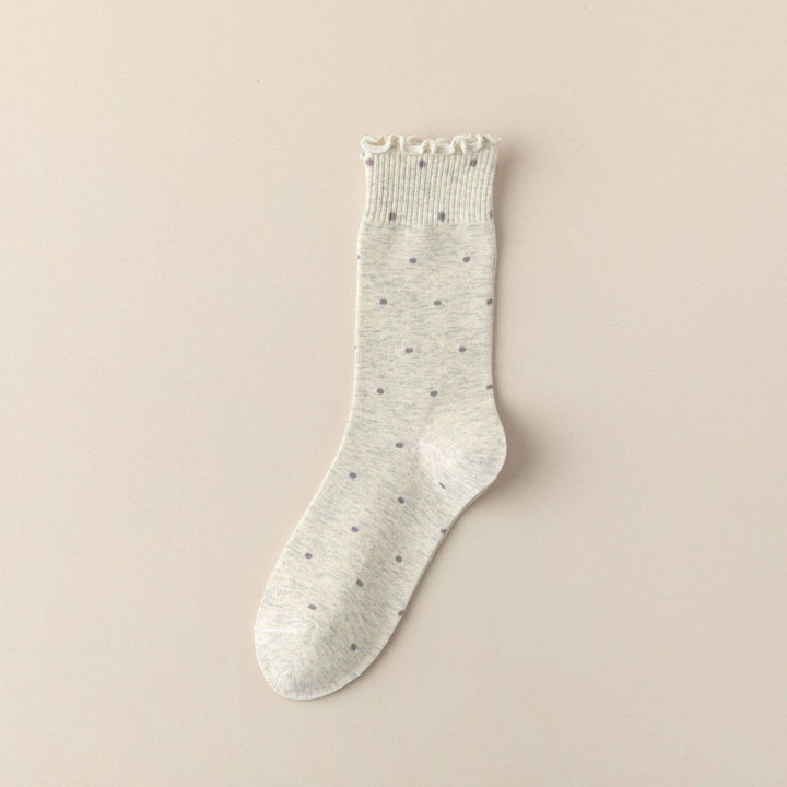 Polka Dot Pattern Ruffle Crew Socks For Womens_CWMS1394