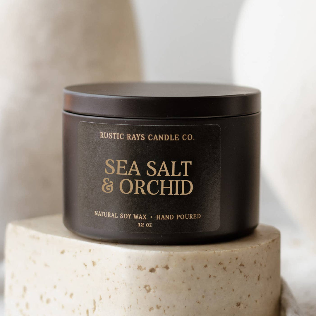 Sea Salt & Orchid Soy Candle - 12 oz Double Wick - Black