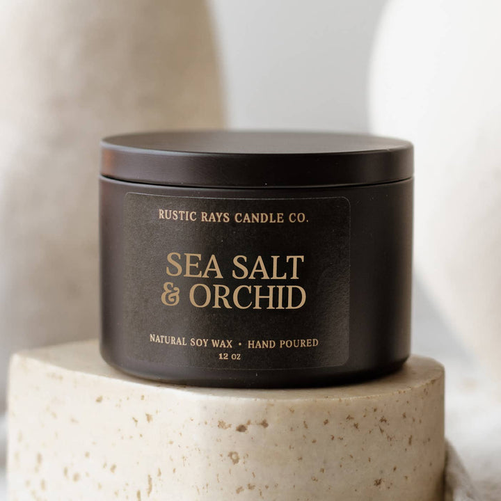 Sea Salt & Orchid Soy Candle - 12 oz Double Wick - Black
