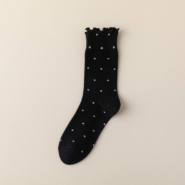 Polka Dot Pattern Ruffle Crew Socks For Womens_CWMS1394