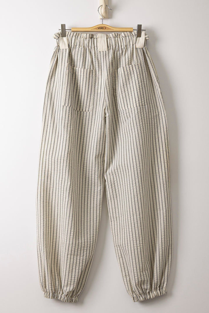 Bow Detail Stripe Textured Woven Pants