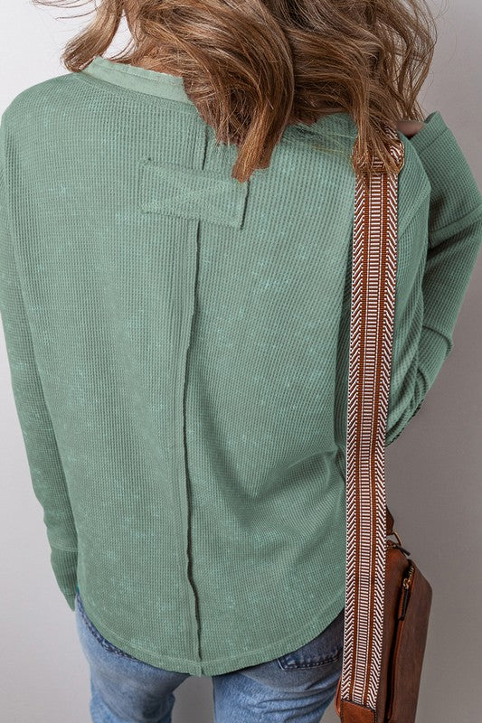 Waffle Knit Acid Wash Henley Top
