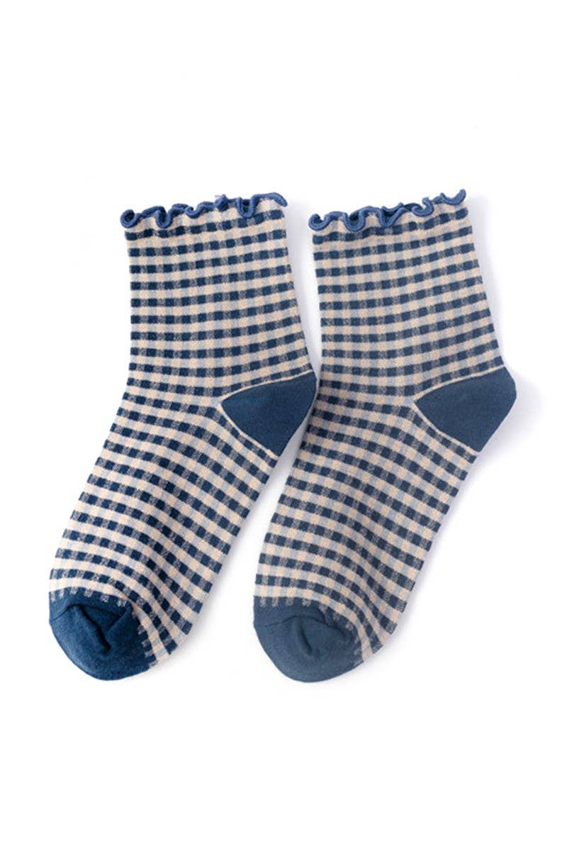 CHECK PLAID PATTERN RUFFLE CREW SOCKS FOR WOMENS_CWMS065