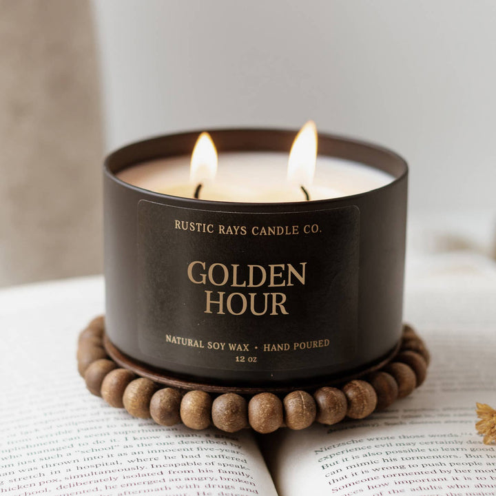 Golden Hour Soy Candle - 12 oz Double Wick - Black