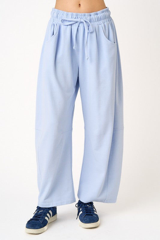 Cotton French Terry Pull-on Barrel Leg Pants