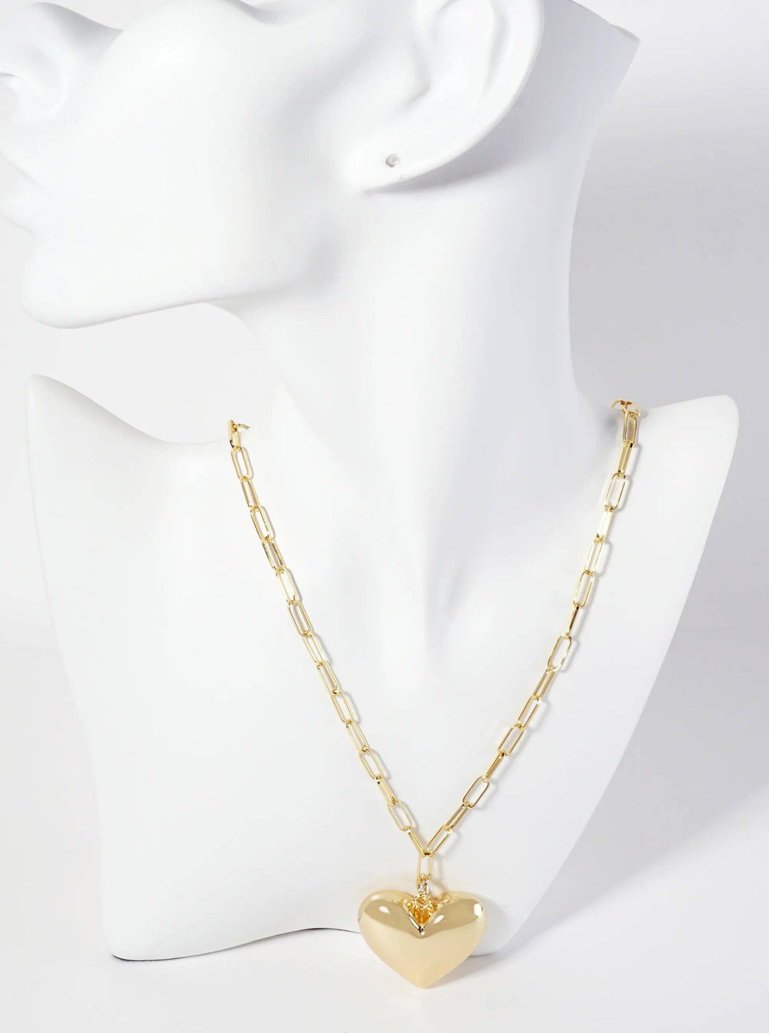 18K-Gold-Dipped 32mm Hollow Puffy Heart Pendant 18-inch Necklace