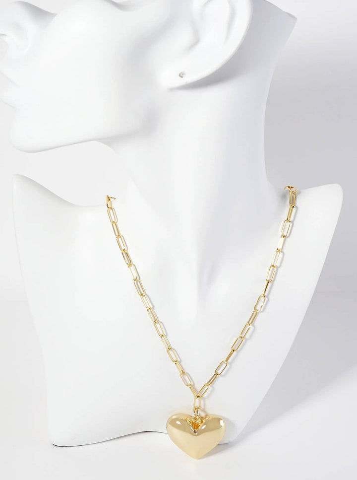 18K-Gold-Dipped 32mm Hollow Puffy Heart Pendant 18-inch Necklace