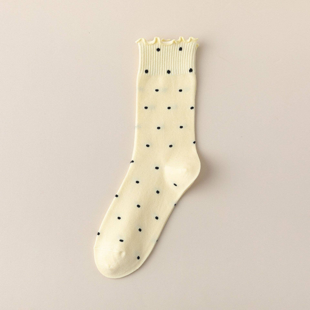 Polka Dot Pattern Ruffle Crew Socks For Womens_CWMS1394