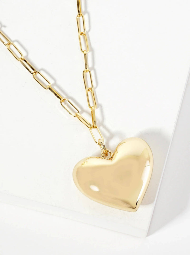 18K-Gold-Dipped 32mm Hollow Puffy Heart Pendant 18-inch Necklace