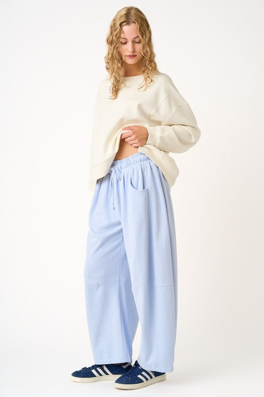 Cotton French Terry Pull-on Barrel Leg Pants