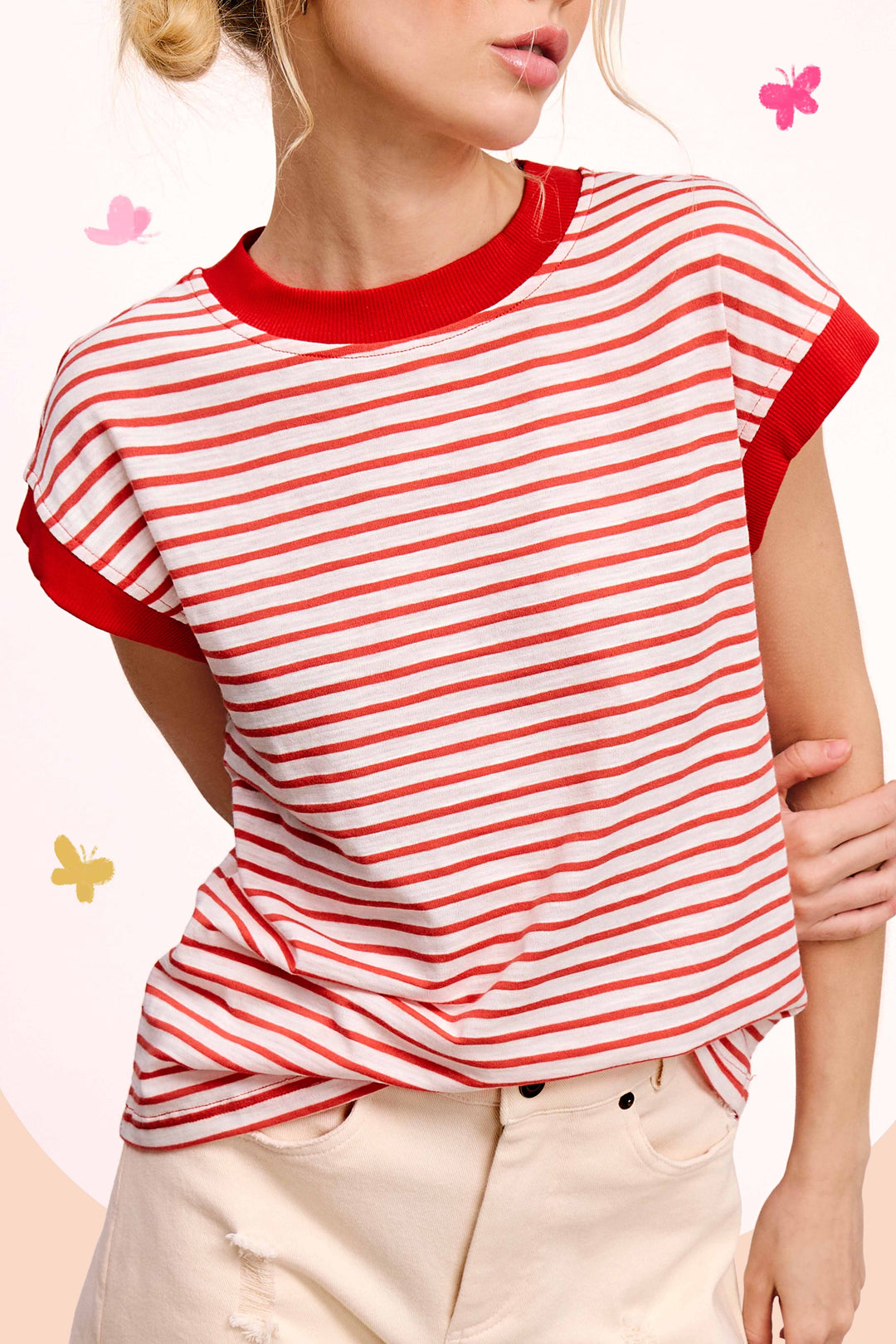 Cap Sleeve Striped Top