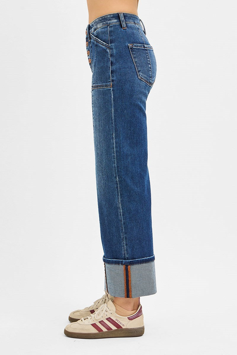 RISEN HIGH RISE CROP WIDE CUFFED JEANS