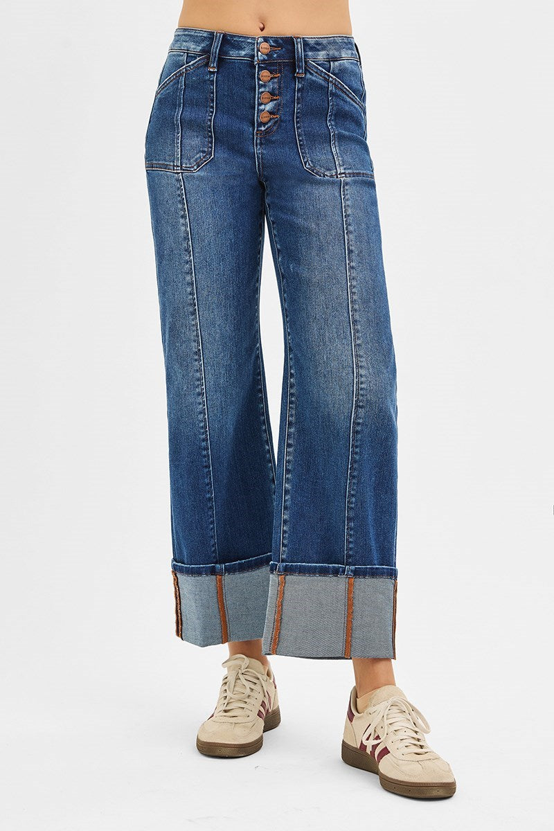 RISEN HIGH RISE CROP WIDE CUFFED JEANS