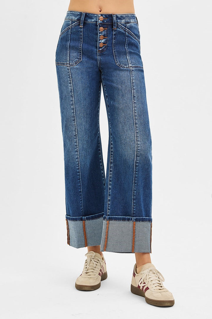 RISEN HIGH RISE CROP WIDE CUFFED JEANS