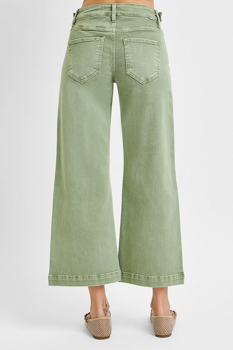 Risen Cropped Wide Leg Adjustable Waist Pants