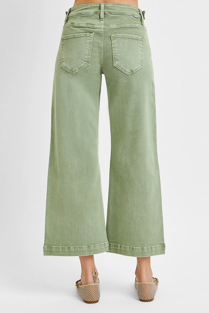Risen Cropped Wide Leg Adjustable Waist Pants
