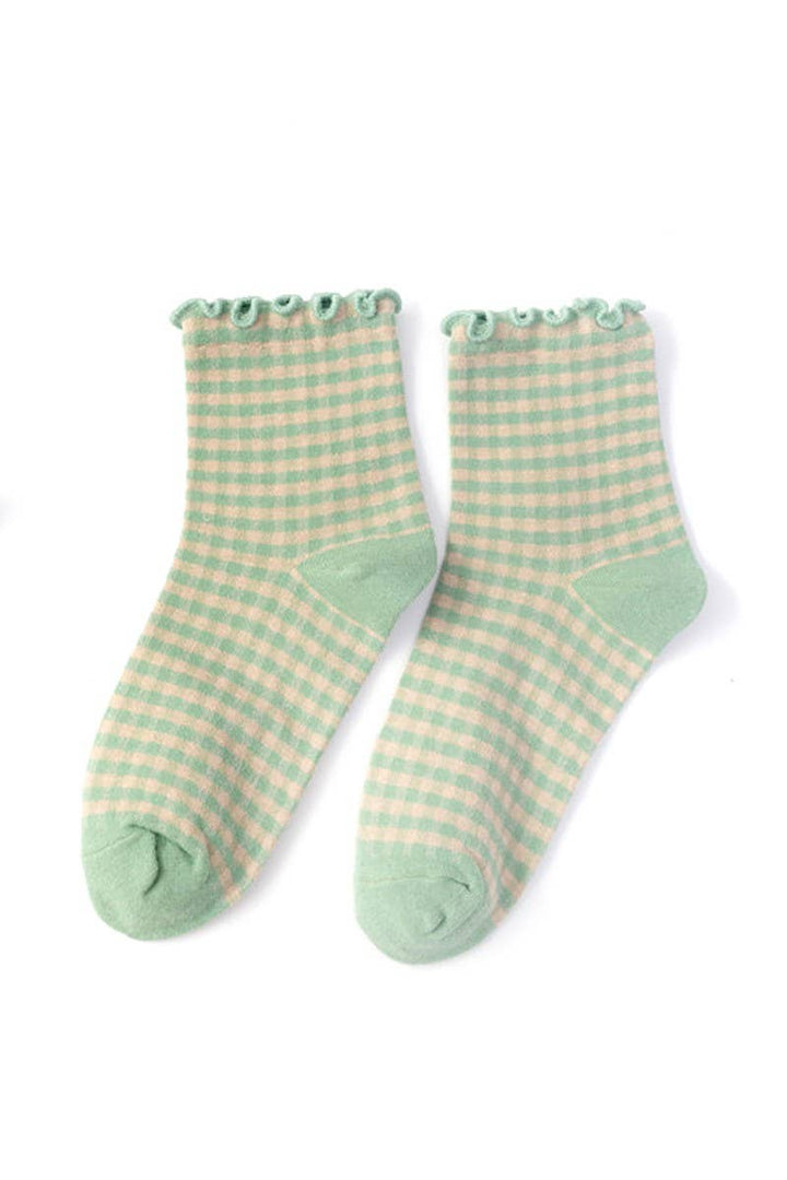 CHECK PLAID PATTERN RUFFLE CREW SOCKS FOR WOMENS_CWMS065