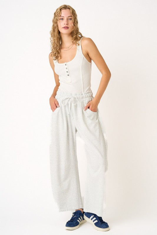 Cotton French Terry Pull-on Barrel Leg Pants