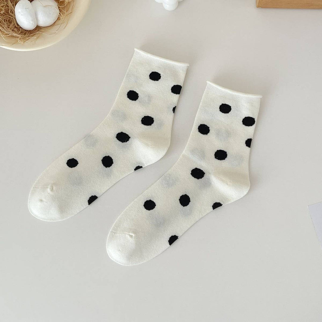 Cute Dots, Stripes,Bow Ruffle White Crew Socks_CWMS1367