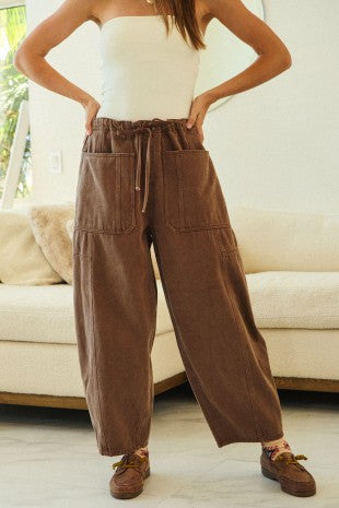 Vintage Washed Relaxed Fit Pockets String Pants