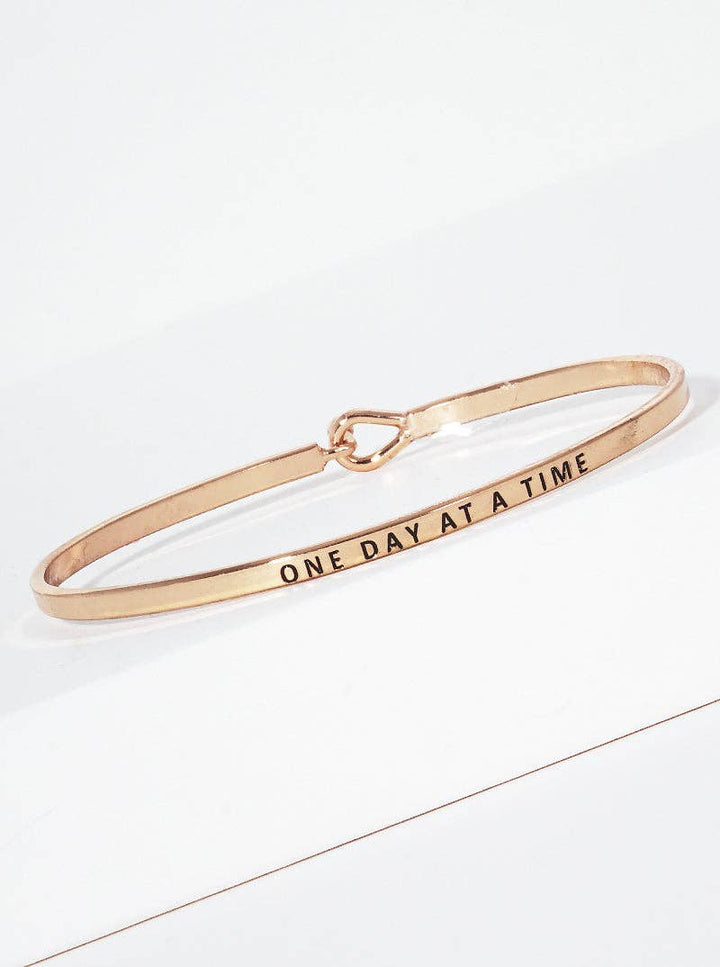 One Day At A Time Engraved Inspirational Bangle Bracelet