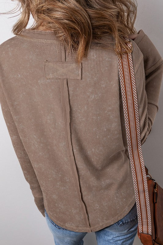 Waffle Knit Acid Wash Henley Top