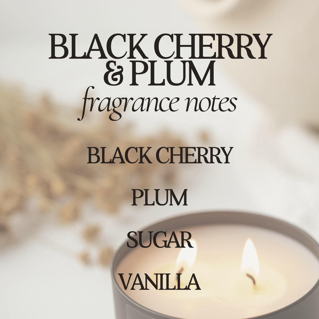 Black Cherry & Plum Soy Candle - 12 oz Double Wick - Black