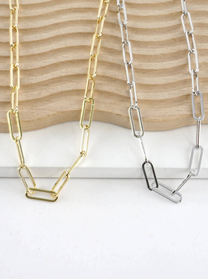 16 Inch Polished Brass Paperclip Chain Necklace