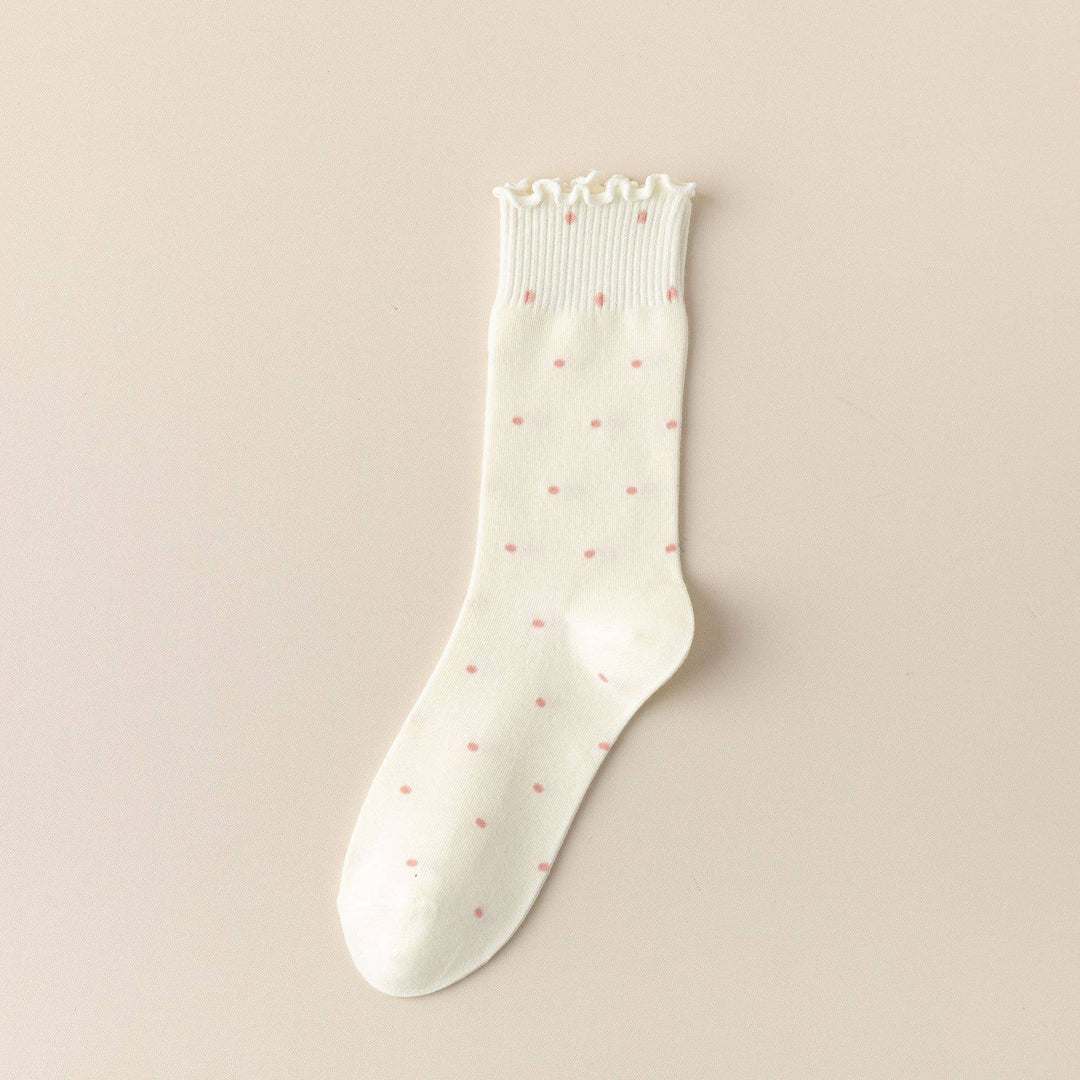 Polka Dot Pattern Ruffle Crew Socks For Womens_CWMS1394