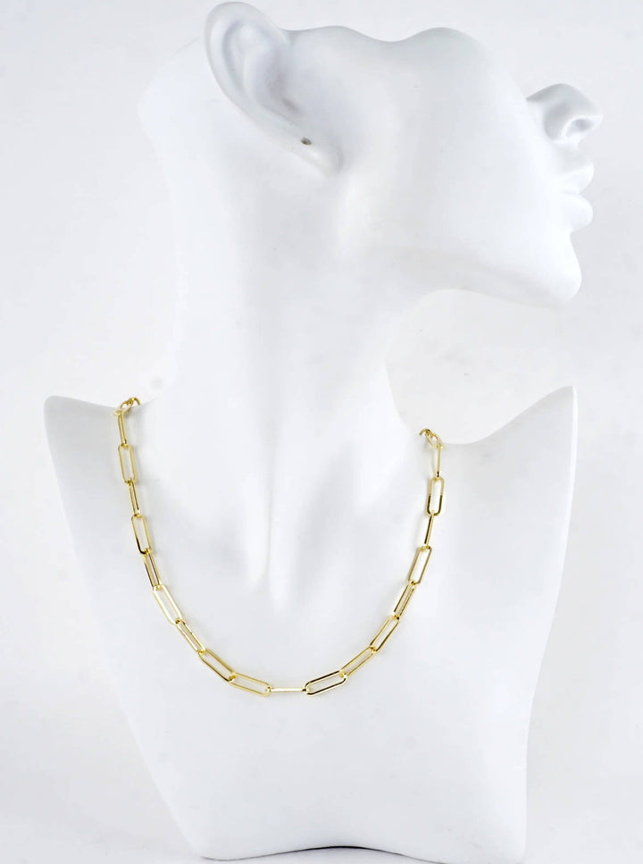 16 Inch Polished Brass Paperclip Chain Necklace