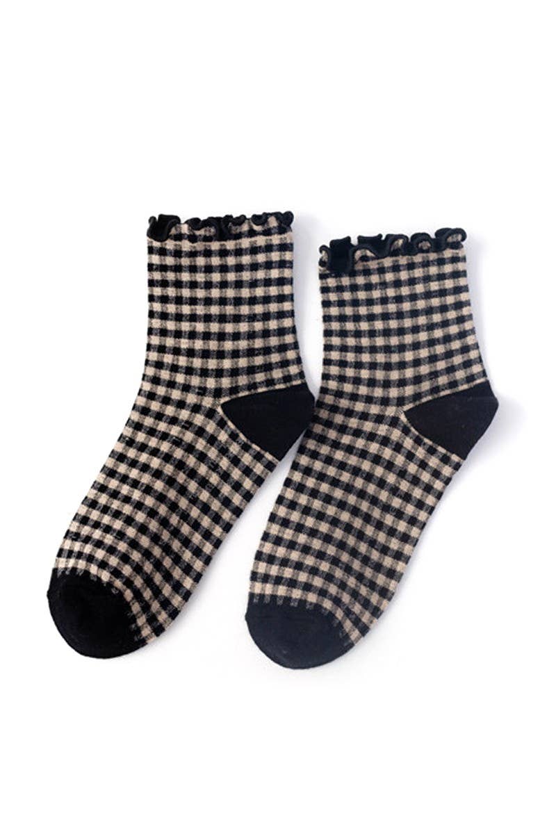 CHECK PLAID PATTERN RUFFLE CREW SOCKS FOR WOMENS_CWMS065