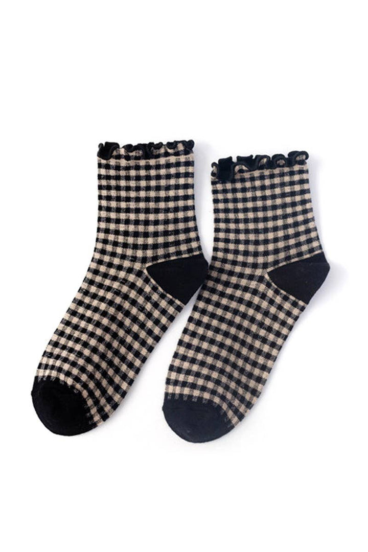CHECK PLAID PATTERN RUFFLE CREW SOCKS FOR WOMENS_CWMS065