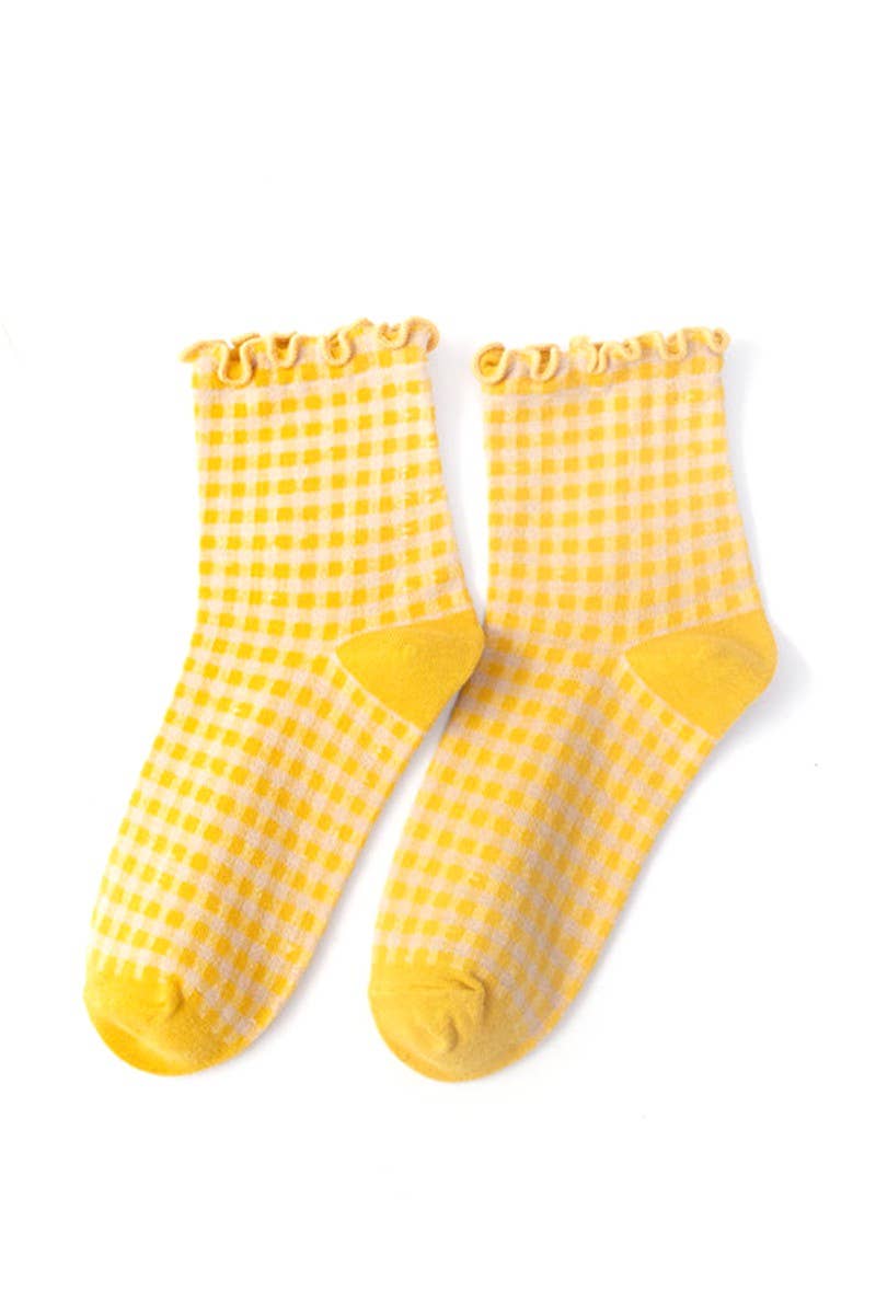 CHECK PLAID PATTERN RUFFLE CREW SOCKS FOR WOMENS_CWMS065
