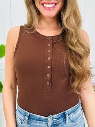 Ribbed Henley Tank Top